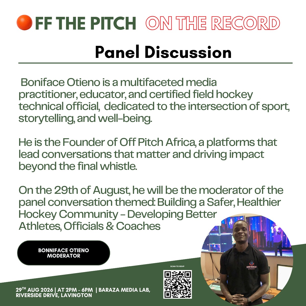 Bonface Otieno speaker card for Off The Pitch, On The Record