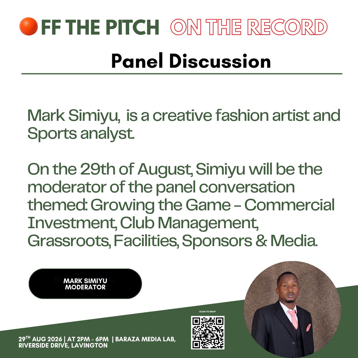 Mark Simiyu speaker card for Off The Pitch, On The Record