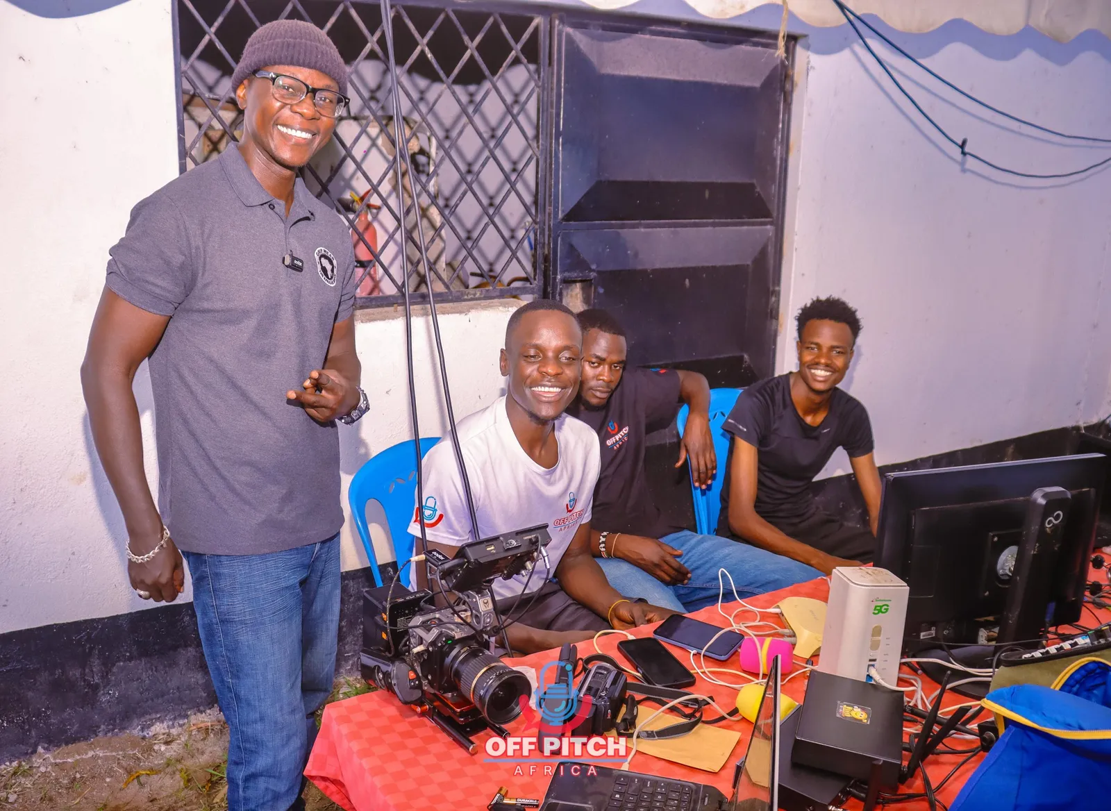 The Off Pitch Africa broadcast crew at their production table