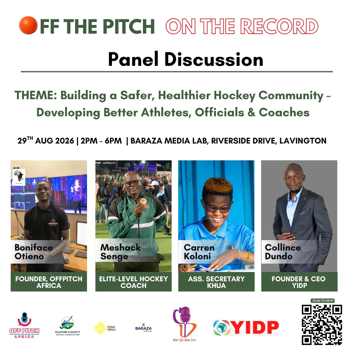 Panel Discussion: Building a Safer, Healthier Hockey Community — Bonface Otieno, Meshack Senge, Carren Koloni, Collince Dundo