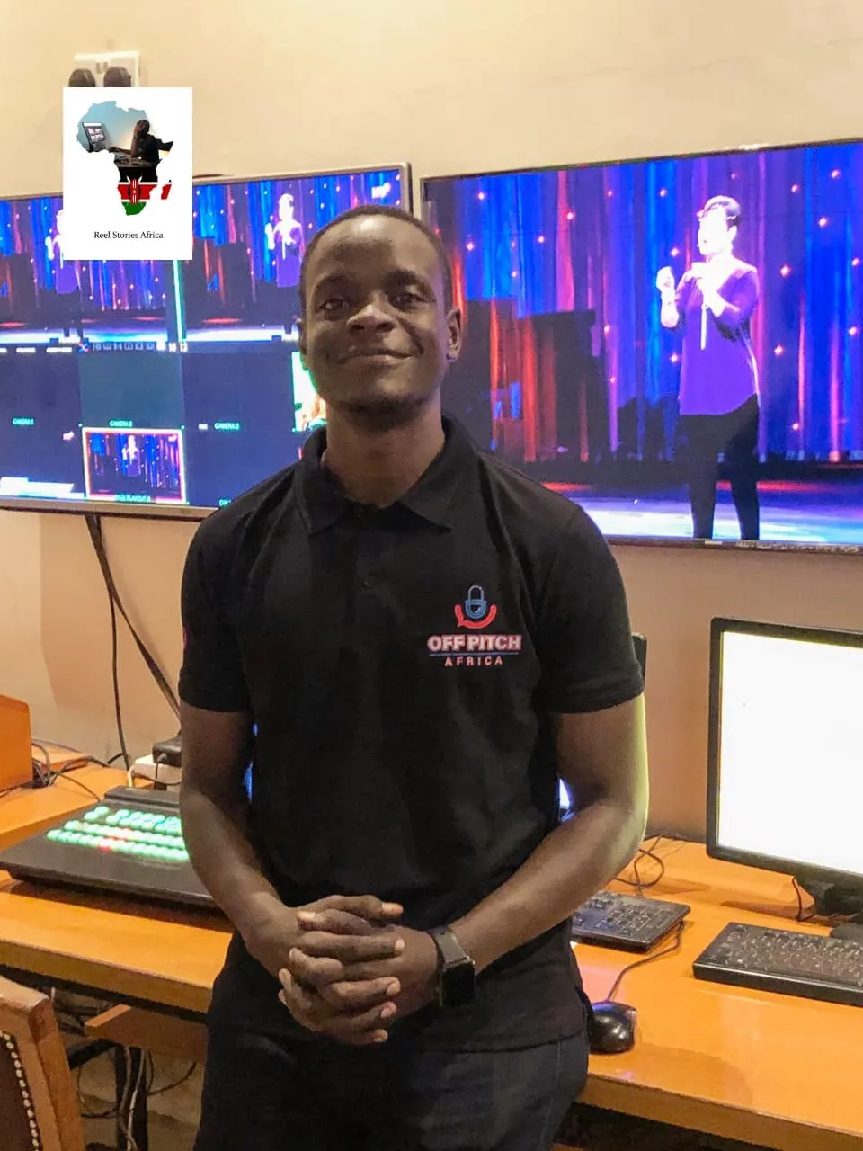 Off Pitch Africa host in the broadcast studio